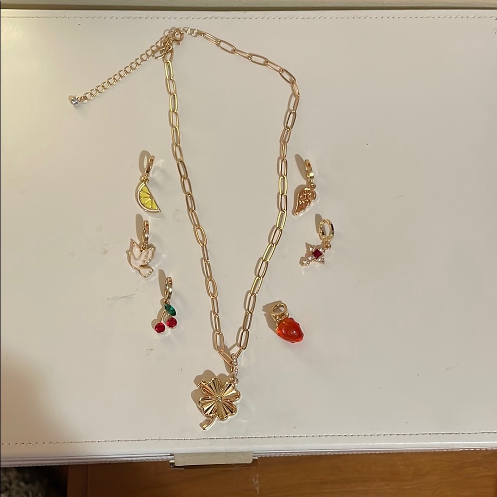 Gold Charm Necklace with Colorful Accents